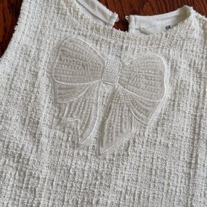 H&M Girls’ White Boucle Sleevless Dress with Beaded Bow - Sz. 8/10